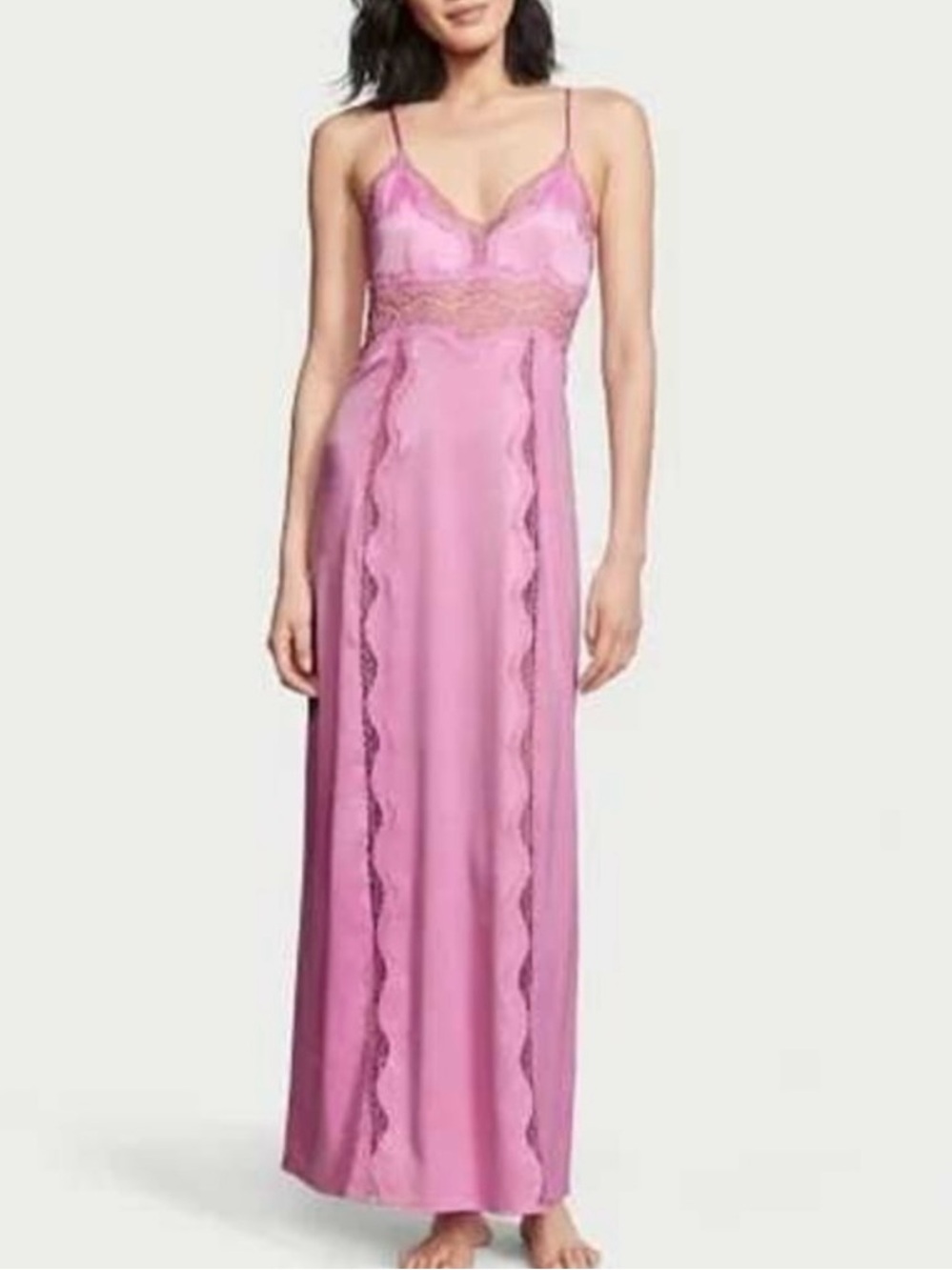 Victoria’s Secret Pink Satin Lace Slip Dress XL Maxi Nightgown Y2K Lingeri